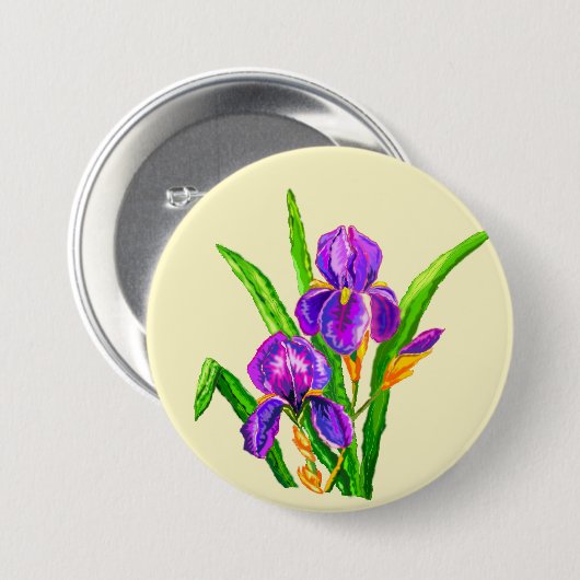 Iris Flowers Button Irises - Uw kleur - Tekst (Voorkant /achterkant)