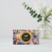 *~* iris Flowers Floral Glitter Goud Visitekaartje (Staand voorkant)