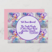 Iris Flowers New Address Briefkaart, We gaan verde Briefkaart (Voorkant / Achterkant)