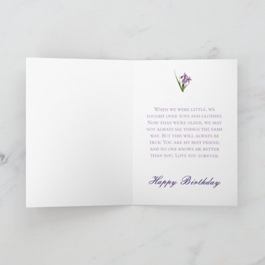 Iris Garden Sister Birthday Kaart (Binnen)