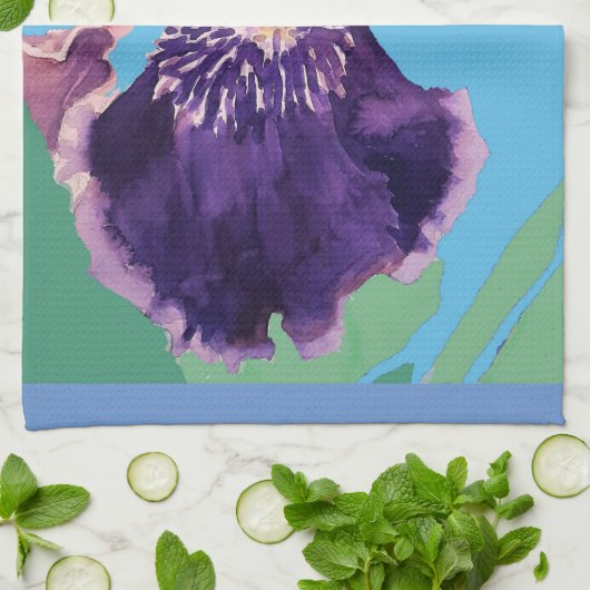 Iris Gekaarde Waterverf Vloeiende bloem Theedoek (Gevouwen)