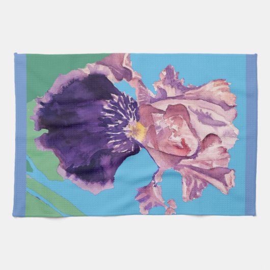 Iris Gekaarde Waterverf Vloeiende bloem Theedoek (Horizontaal)