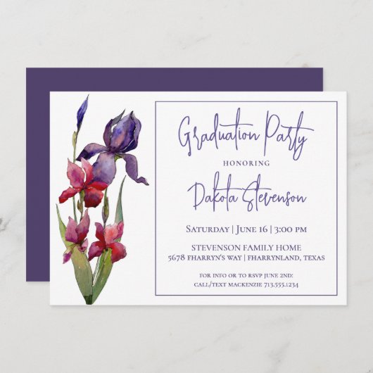 Iris Graduation Party | Violet Paars roze ventiel Kaart (Voorkant / Achterkant)