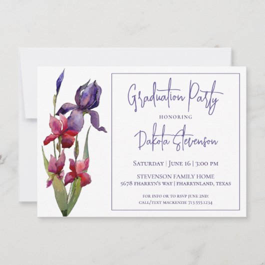Iris Graduation Party | Violet Paars roze ventiel Kaart (Voorkant)
