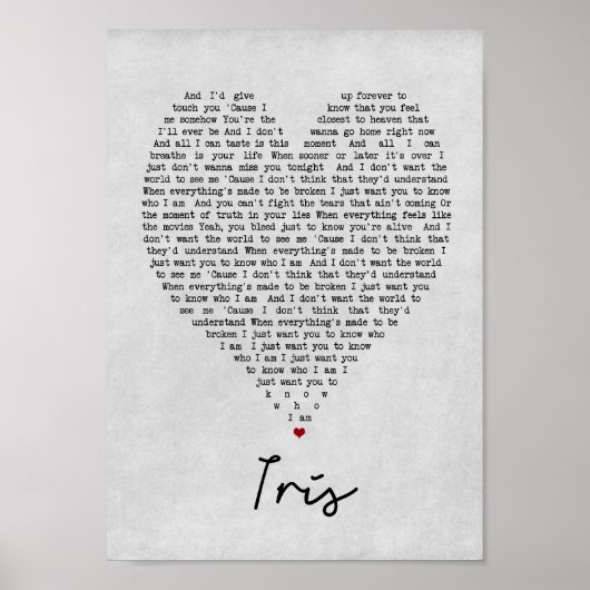 Iris Grey Heart Song Lyric Wall Art afdrukken Poster (Voorkant)