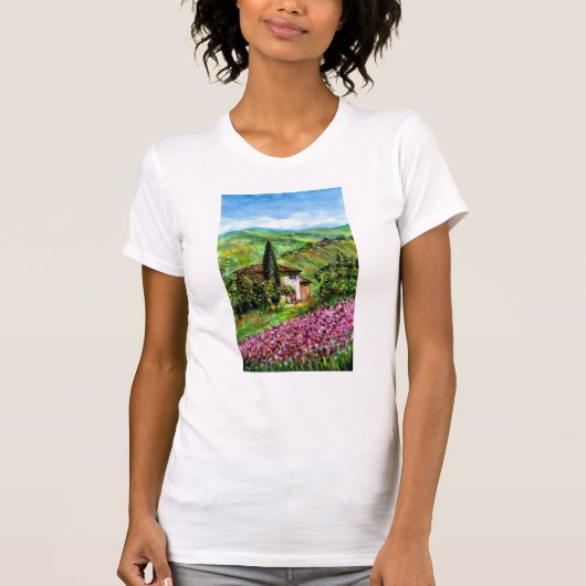 IRIS in TUSCANY/Groene Paarse Vloervelden T-shirt (Voorkant)