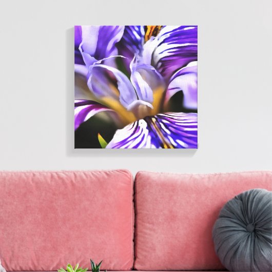 Iris in Violet Lila en Paarse botanische kunst Canvas Afdruk (Insitu (Woonkamer))