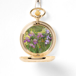 Iris irises bloemenbloemen Cottage Garden Verjaard Horloge