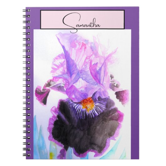 Iris Irises Flower Watercolor Floral Purple Art Notitieboek (Voorkant)