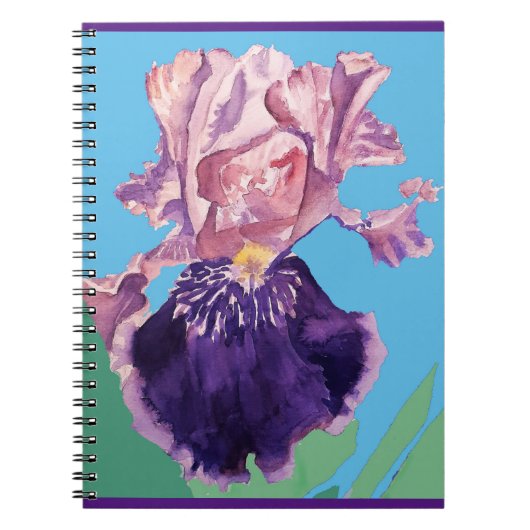 Iris irises Glorious Paarse Flower Waterverf Art Notitieboek (Voorkant)