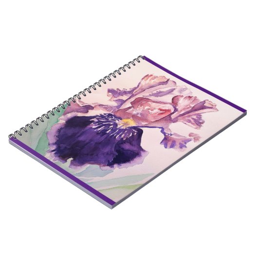 Iris irises Glorious Paarse Flower Waterverf Art Notitieboek (Linkerzijde)