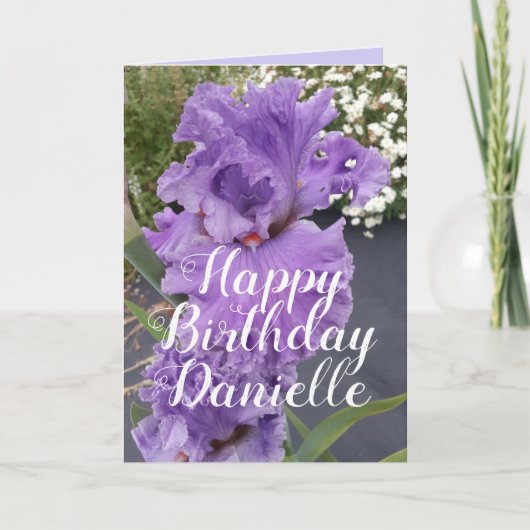 Iris Irises Paars Flower Floral Name Birthday Kaart (Voorkant)