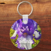 Iris Irissen Blauw Witte Bloem Bloemen Vrouwen Naa Sleutelhanger (Voorkant)