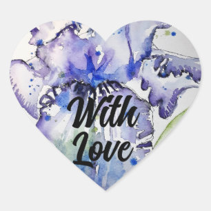 Iris Irissen Bloemen Blauw Waterkleur Met Liefde Hart Sticker