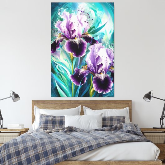 *~* Iris Irissen Bloemen Schilderen AP84 Canvas Afdruk (Insitu (Slaapkamer))