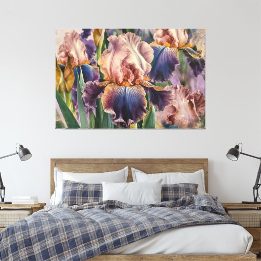 *~* IRIS Irissen Bloemen TV2 Perzik Blauw Canvas Afdruk (Insitu (Slaapkamer))