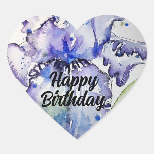 Iris Irissen Paarse Bloem Bloemen Blauw Waterverf Hart Sticker (Voorkant)