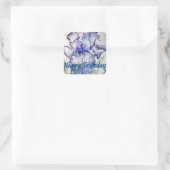 Iris Irissen Paarse Bloem Bloemen Blauw Waterverf Vierkante Sticker (Tas)