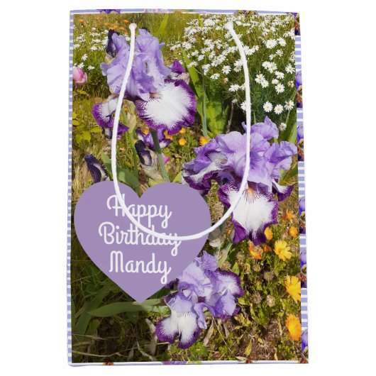 Iris Irissen Paarse Bloem Verjaardag Meisjes Naam Medium Cadeauzakje (Voorkant)