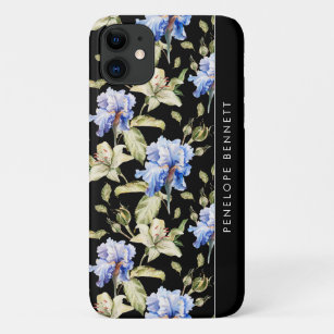 Iris & Lily Garden op Black Floral   Monogram Case-Mate iPhone Case