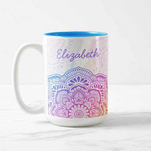 Iris Mandala 15 oz. Personalized Mug Tweekleurige Koffiemok (Links)