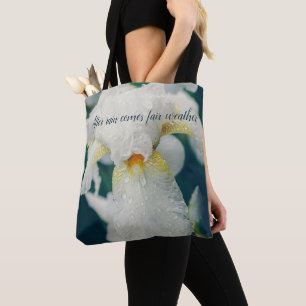 Iris met waterdruppeltjes tote bag
