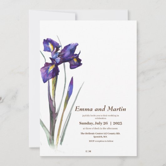 Iris Minimalistisch Modern Mooi Bloemen Bruiloft Kaart (Voorkant)