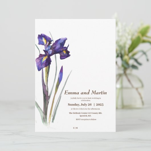 Iris Minimalistisch Modern Mooi Bloemen Bruiloft Kaart (Staand voorkant)