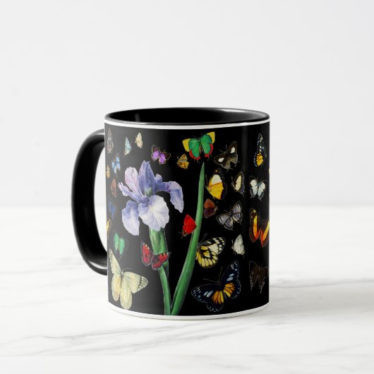 IRIS ONG COLORFUL BUTTERFLIES Black Floral Mok (Voorkant links)