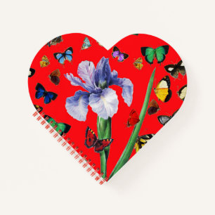 IRIS ONG COLORFUL BUTTERFLIES Red Floral Notitieboek