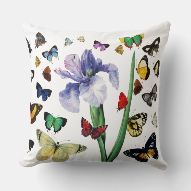 IRIS ONG COLORFUL BUTTERFLIES White Floral Kussen (Voorkant)