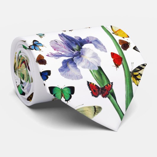 IRIS ONG COLORFUL BUTTERFLIES White Floral Stropdas (Opgerold)