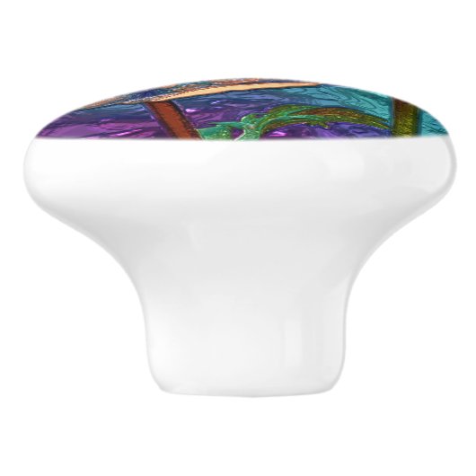 iris ontwerp blauw en groen keramische knop (Zijkant)