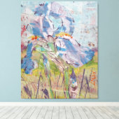 Iris op collage-schilderij / Kunstenaar Larry Lere Canvas Afdruk (Insitu (Houten vloer))