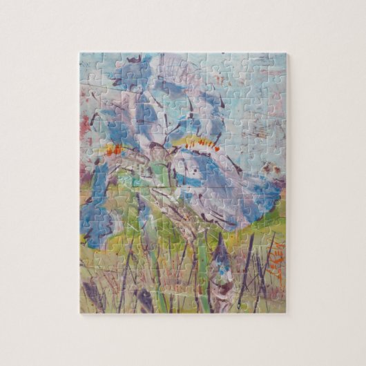 Iris op collage-schilderij / Kunstenaar Larry Lere Legpuzzel (Verticaal)