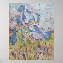 Iris op collage-schilderij / Kunstenaar Larry Lere