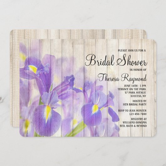 Iris op hout uitnodiging (Voorkant / Achterkant)