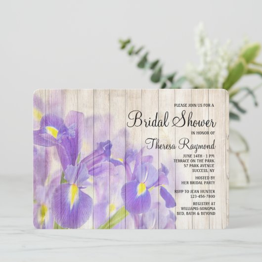 Iris op hout uitnodiging (Staand voorkant)