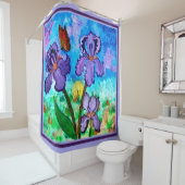 Iris op Sunrise Lavender Trim Shower Curtain Douchegordijn (In situ)