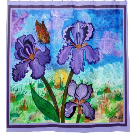 Iris op Sunrise Lavender Trim Shower Curtain Douchegordijn (Voorkant)