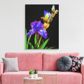Iris op zwart glad canvas afdruk (Insitu (Woonkamer))