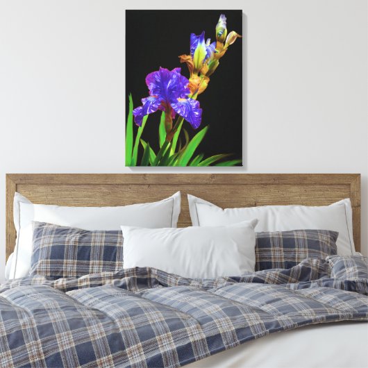Iris op zwart glad canvas afdruk (Insitu (Slaapkamer))