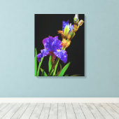 Iris op zwart glad canvas afdruk (Insitu (Houten vloer))