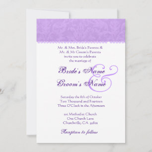 Iris Paars en White Damask Wedding Invitation Kaart