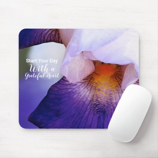 Iris Paars Grateful Heart Quote Muismat (Met muis)