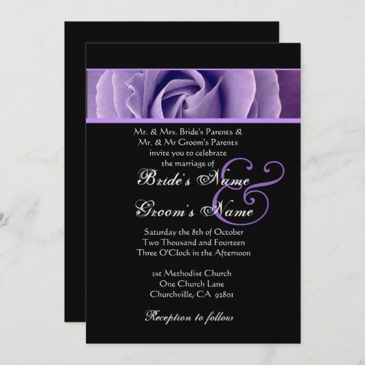 Iris Paars Roos en Black Background Wedding Kaart (Voorkant / Achterkant)