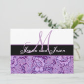 Iris Paarse  Damask Wedding Monogram Invite Kaart (Staand voorkant)