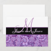 Iris Paarse  Damask Wedding Monogram Invite Kaart (Voorkant / Achterkant)