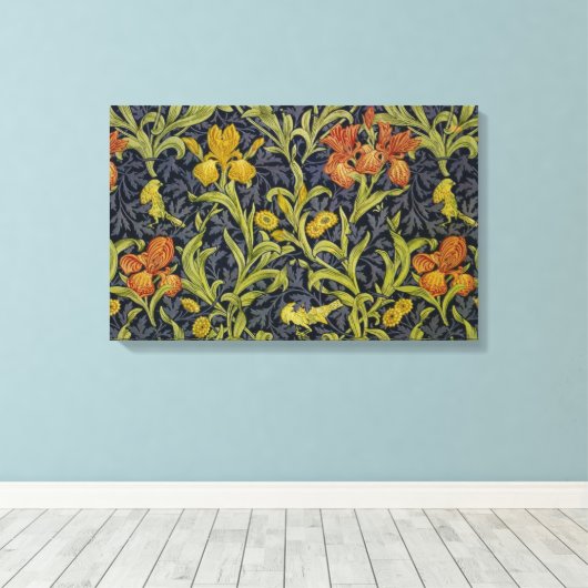 Iris Pattern (door William Morris) Canvas Afdruk (Insitu (Houten vloer))