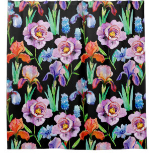 Iris Pioen Waterverf Bloemen Patroon Douchegordijn